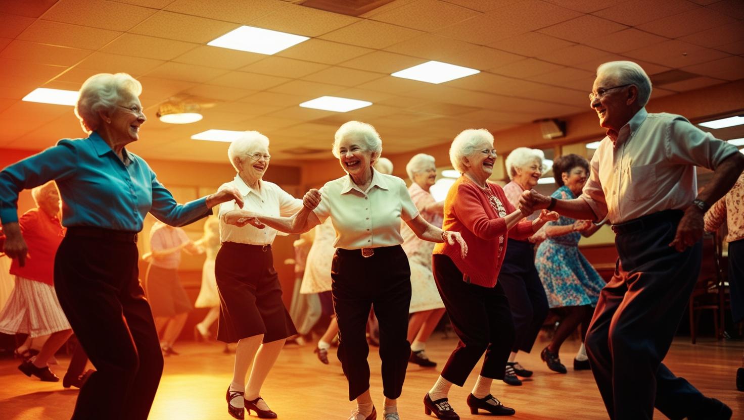 Senior couples dancing together in a dance class